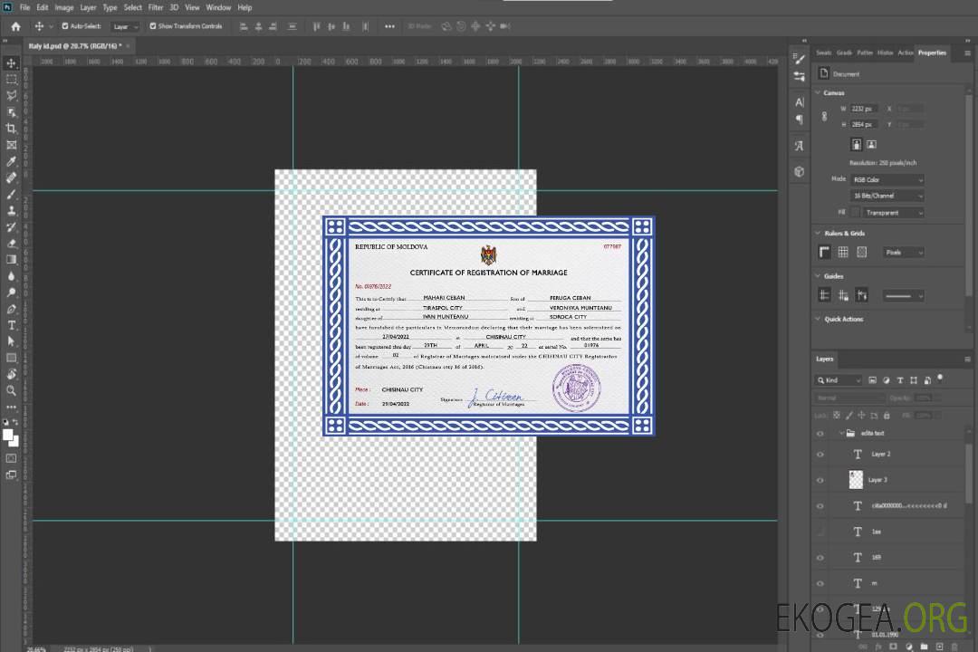 Modèle PSD de certificat de mariage en Moldavie template